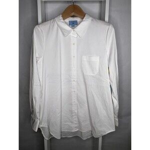 Cece Shirt Womens Large White Poplin Button-Up Collared Drawstring Back NEW
